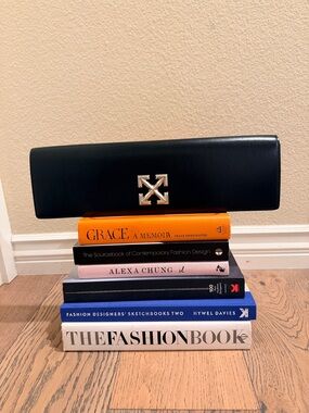 Authentic Off White Black Leather Clutch with Silver Arrow Emblem